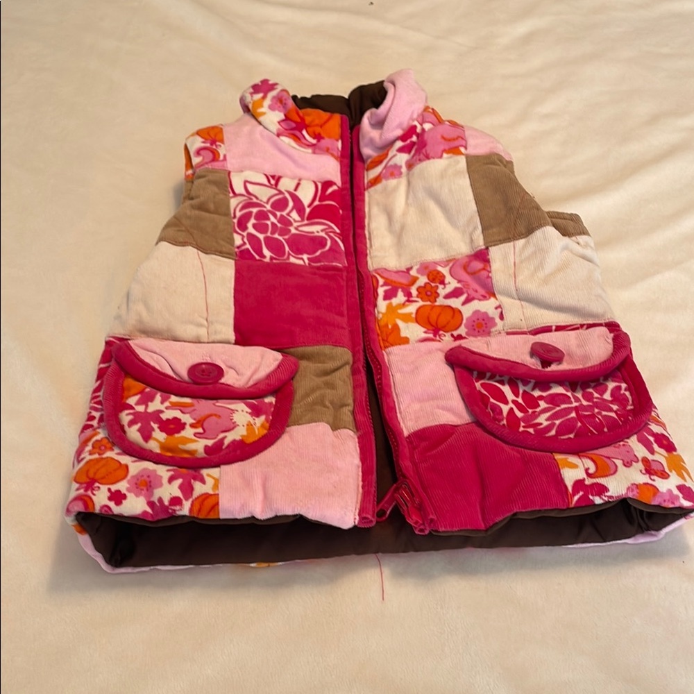 Cheerful Pink and Brown Patchwork Vest double sided